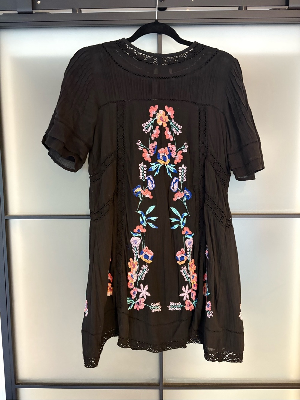 Free People Black Dress with Multicolor Floral Embroidery